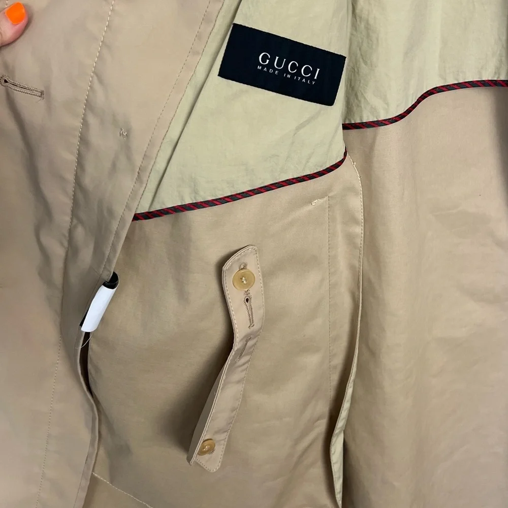 Gucci Mens Trenchcoat Sand Tan Coat Neutrals Flawed‎ Designer Peacoat